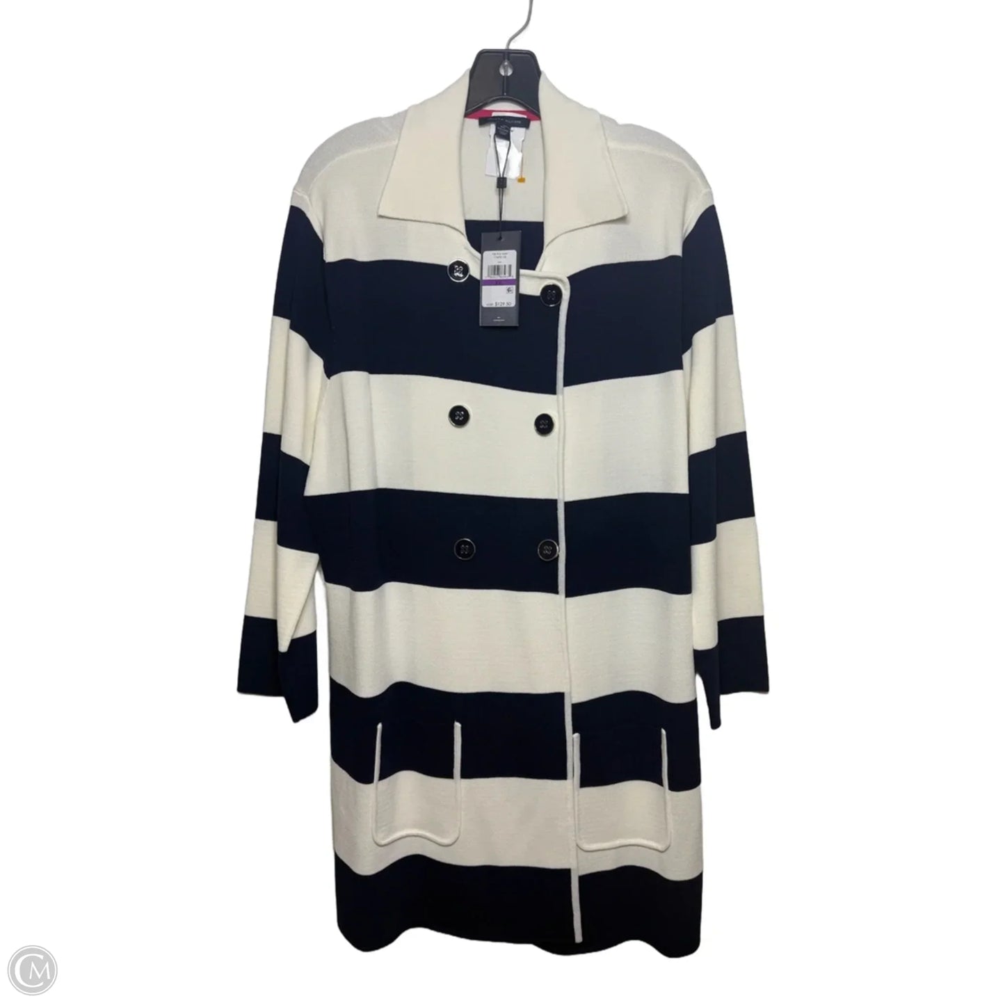 Long Cardigan coat By Tommy Hilfiger In Blue & Cream, Size: Xxl