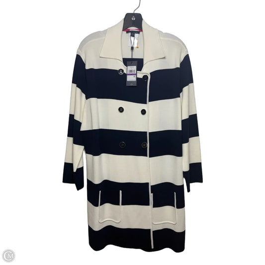 Long Cardigan coat By Tommy Hilfiger In Blue & Cream, Size: Xxl