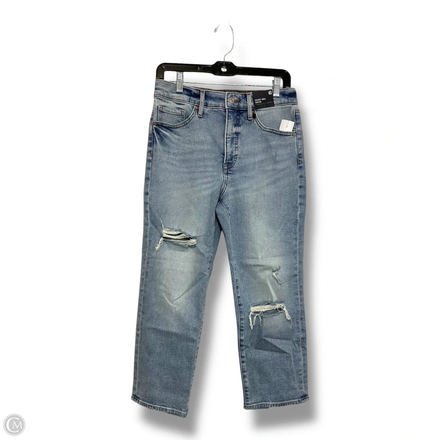 STRAIGHT ANKLE HIGH RISE Jeans Cropped By Express In Blue Denim, Size: 4 S