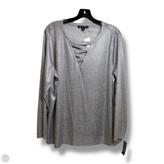 Top Long Sleeve By Inc In Grey, Size: 2x