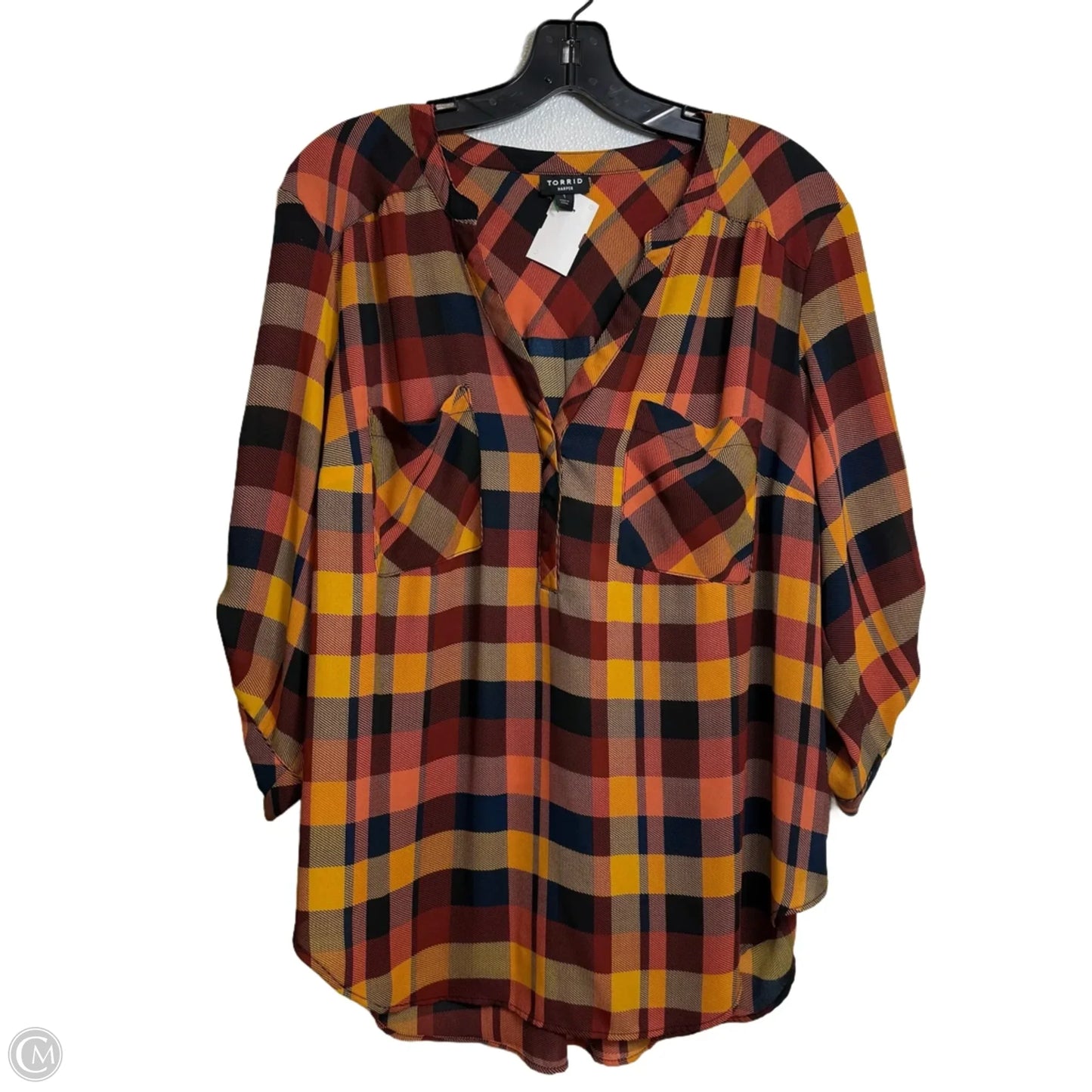 Top Long Sleeve By Torrid In Plaid Pattern, Size: 1x