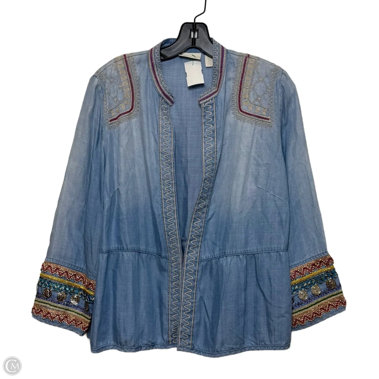 Top Long Sleeve Basic By Chicos In Blue Denim, Size: L