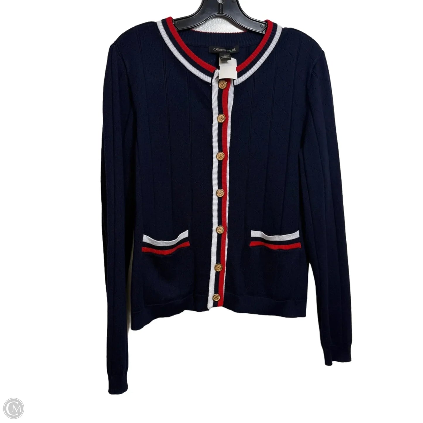 Cardigan By Carolyn Taylor In Blue Red & White, Size: Xl