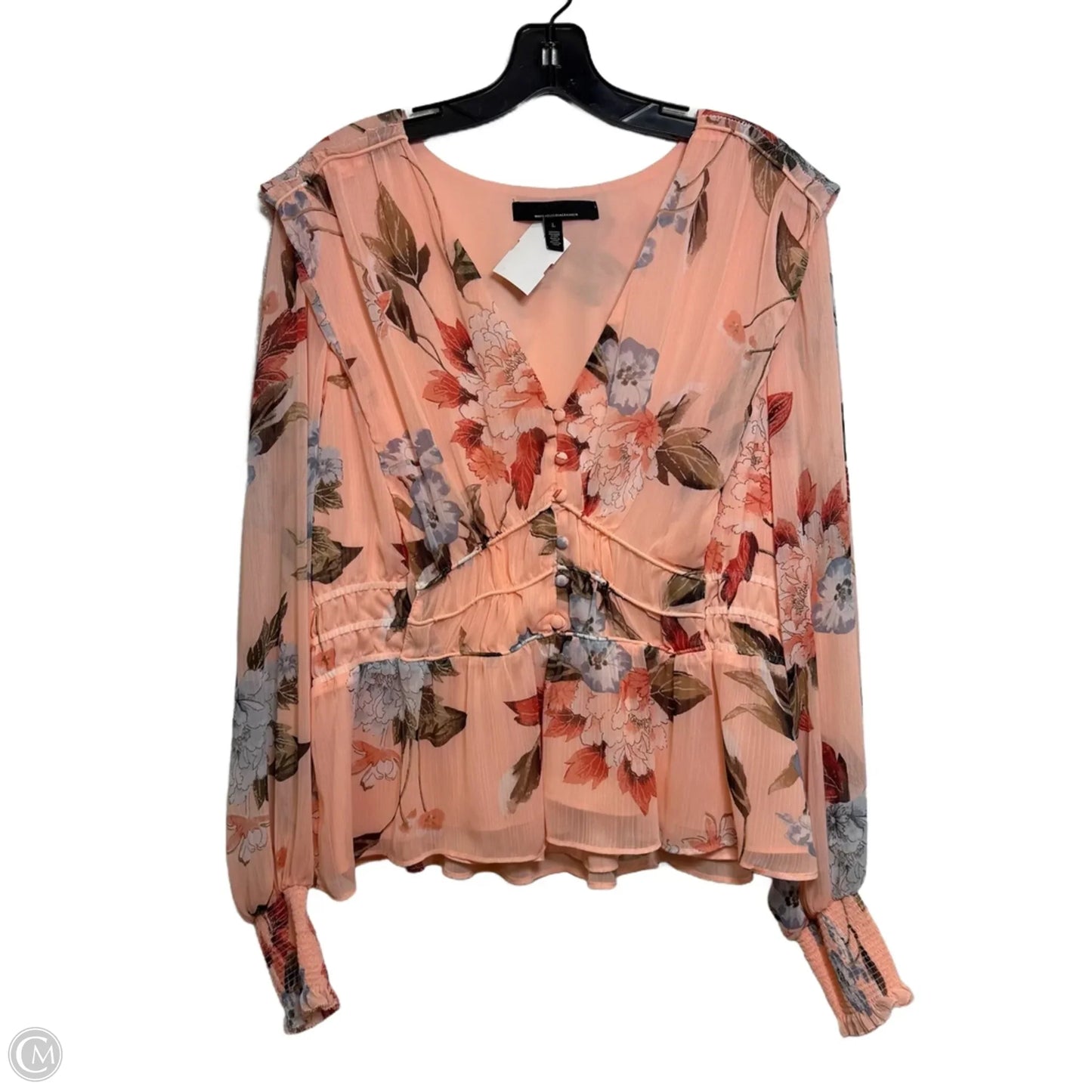 Top Long Sleeve Basic By White House Black Market In Floral Print, Size: L