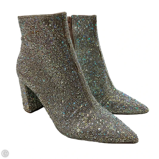 Boots Ankle Heels By Betsey Johnson In Silver, Size: 11