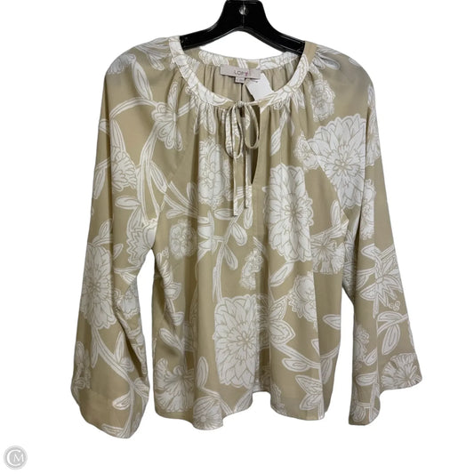 Top Long Sleeve Basic By Loft In Tan & White, Size: S