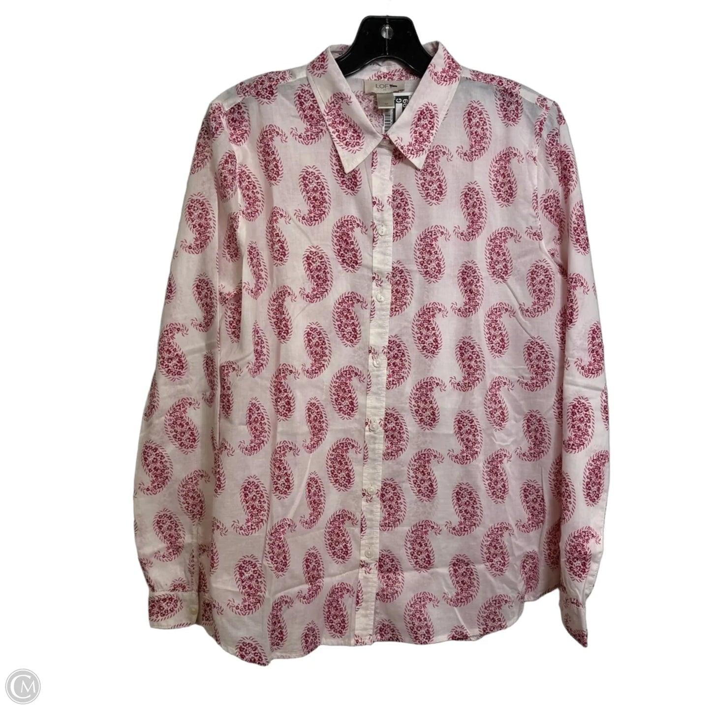 Top Long Sleeve Basic By Loft In Red & White, Size: M