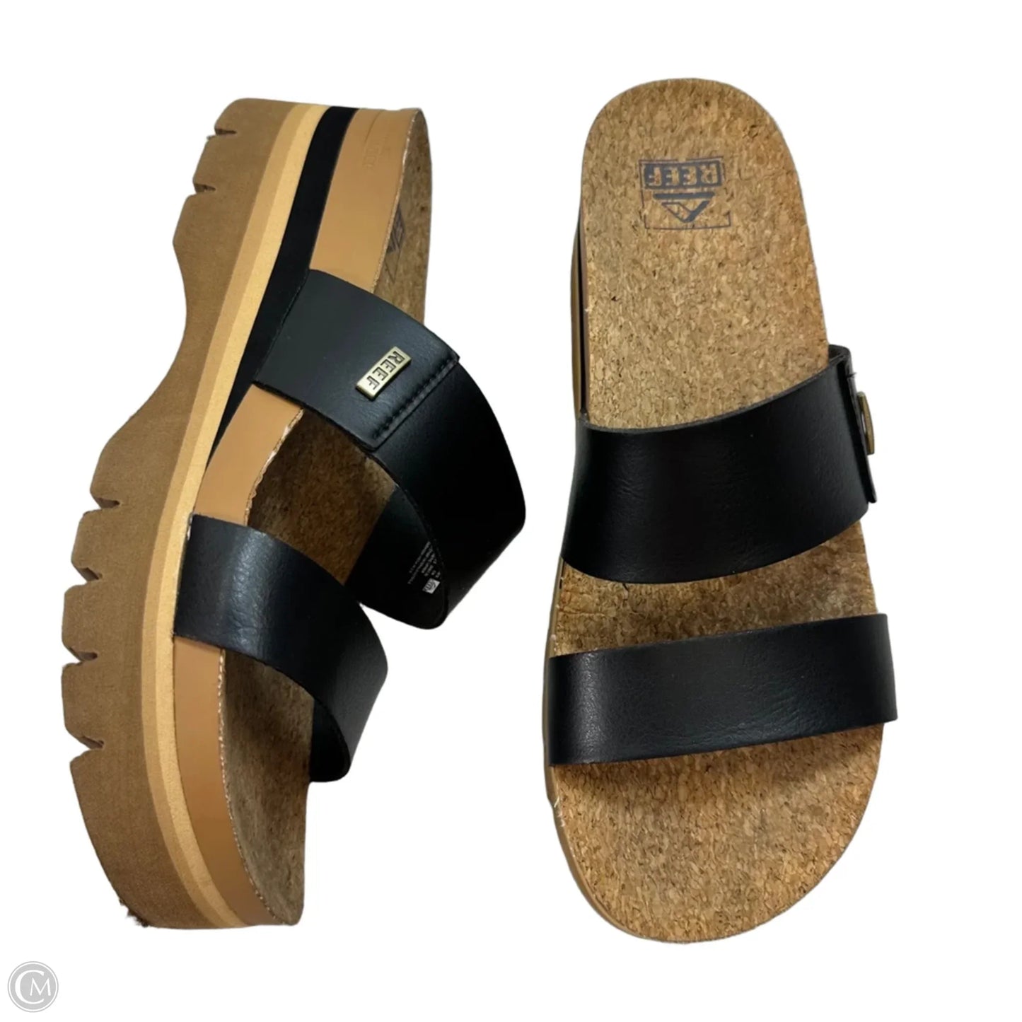 Sandals Flats By Reef In Black & Tan, Size: 9.5