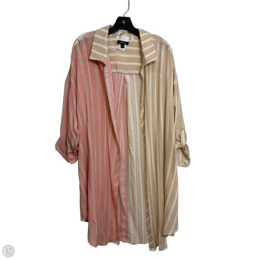 Oversized Kimono Shirt Top Long Sleeve By Torrid In Pink & Tan, Size: 2x