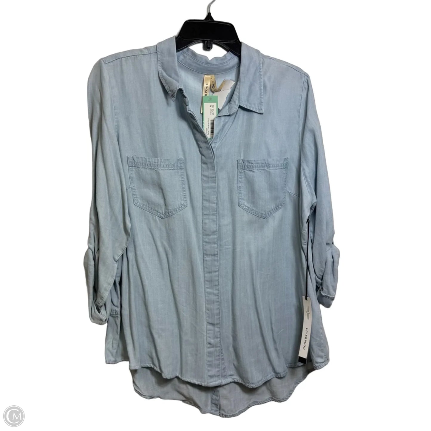 Top Long Sleeve By Liverpool In Blue Denim, Size: Xl