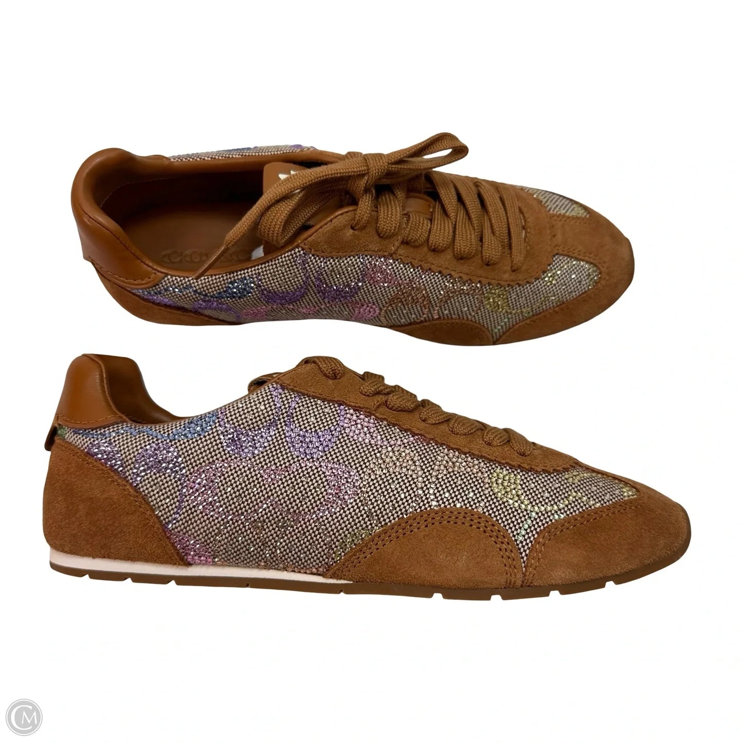 Flat Sneakers in Crystal Signature Jacquard Shoes Designer By Coach, Size: 8