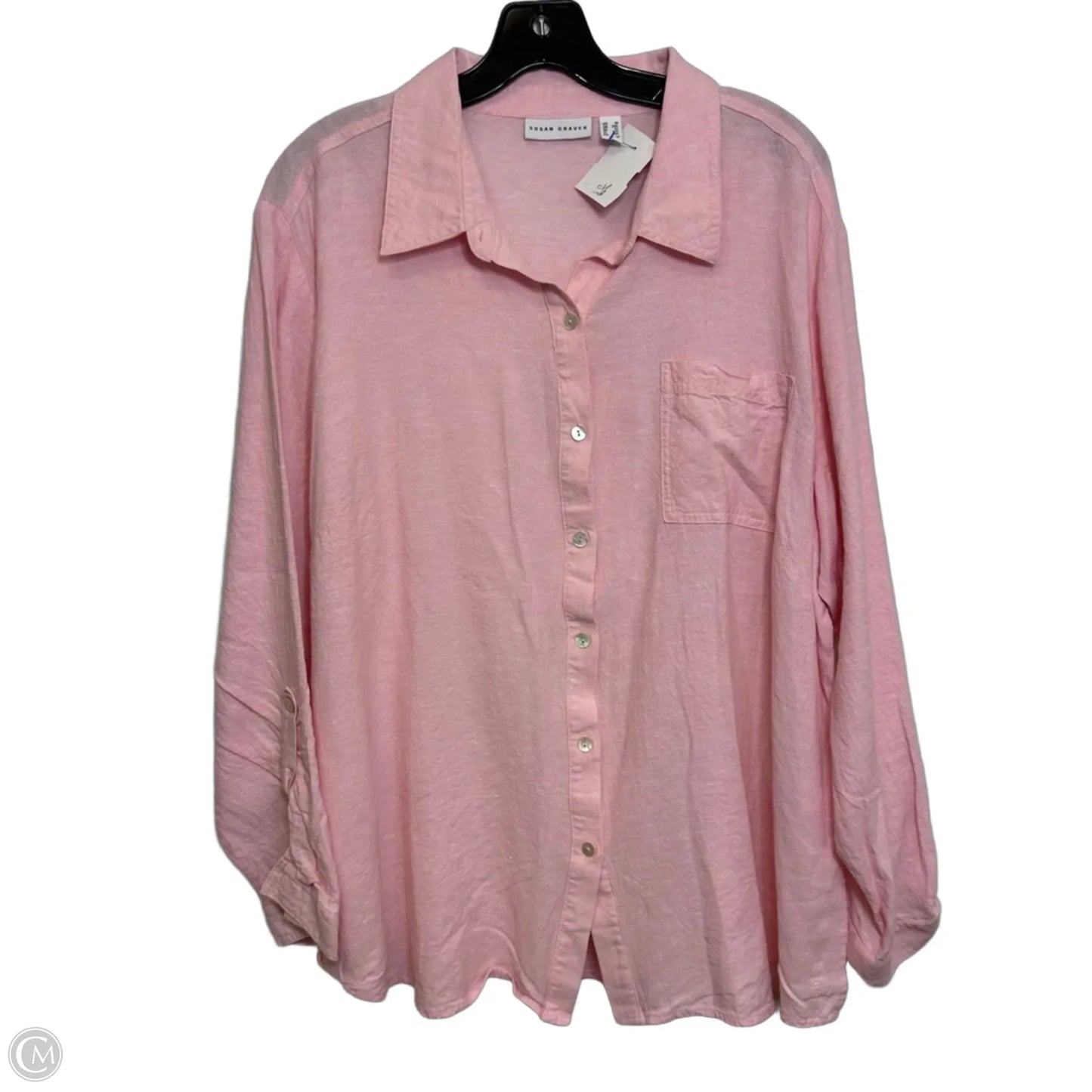 Top Long Sleeve Basic By Susan Graver In Pink, Size: 1x