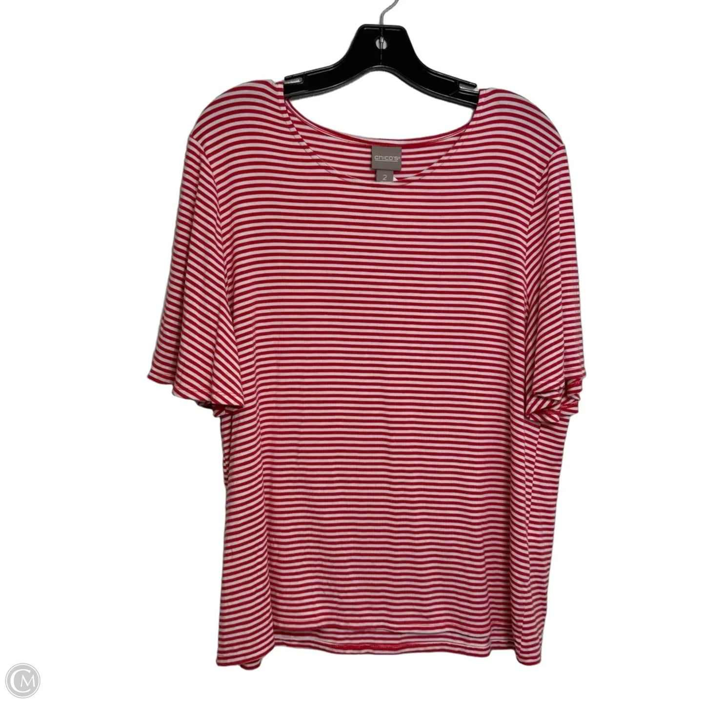 Top Short Sleeve By Chicos In Red & White, Size: L