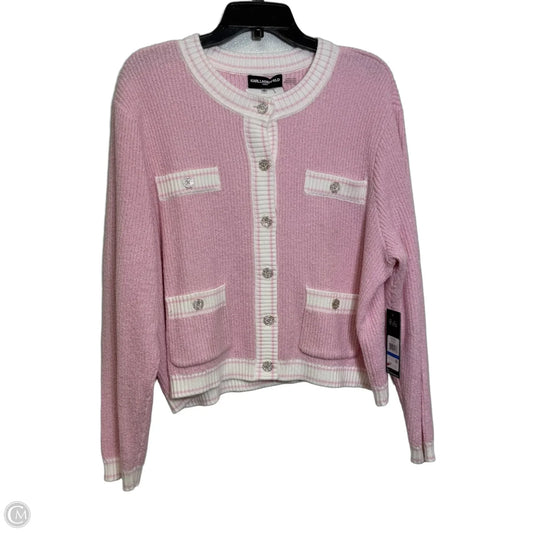 Sweater Cardigan Designer By Karl Lagerfeld In Pink, Size: Xl