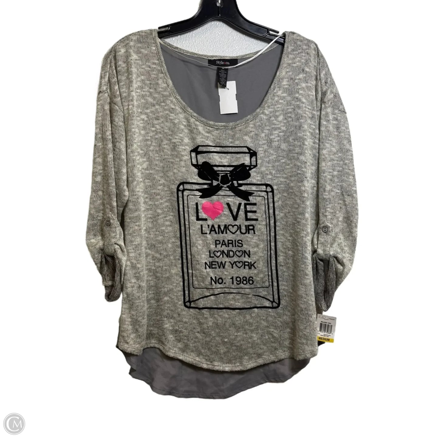 Top 3/4 Sleeve By Style And Co Collection Women In Grey, Size: M