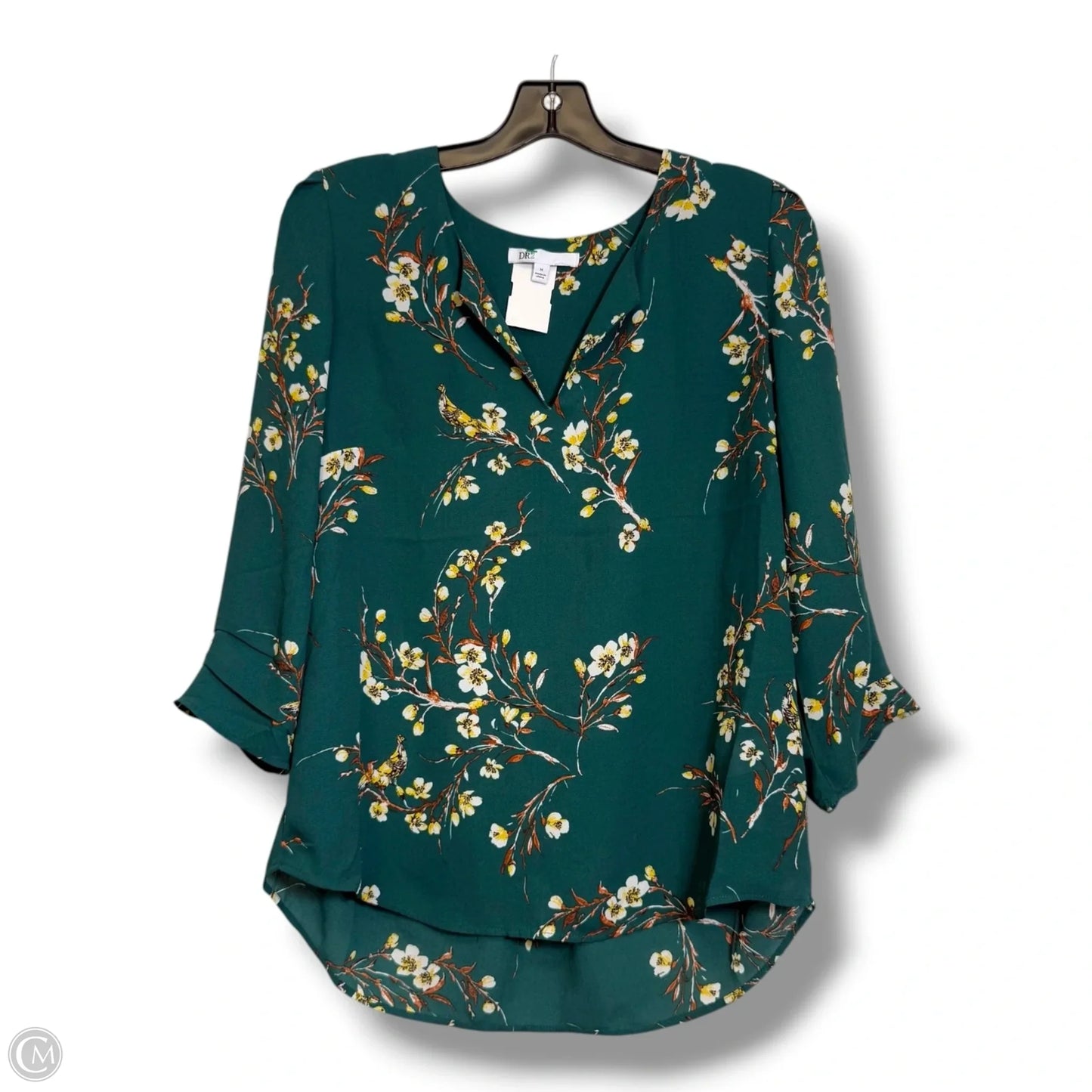 Top 3/4 Sleeve By Dr2 In Green & White, Size: M