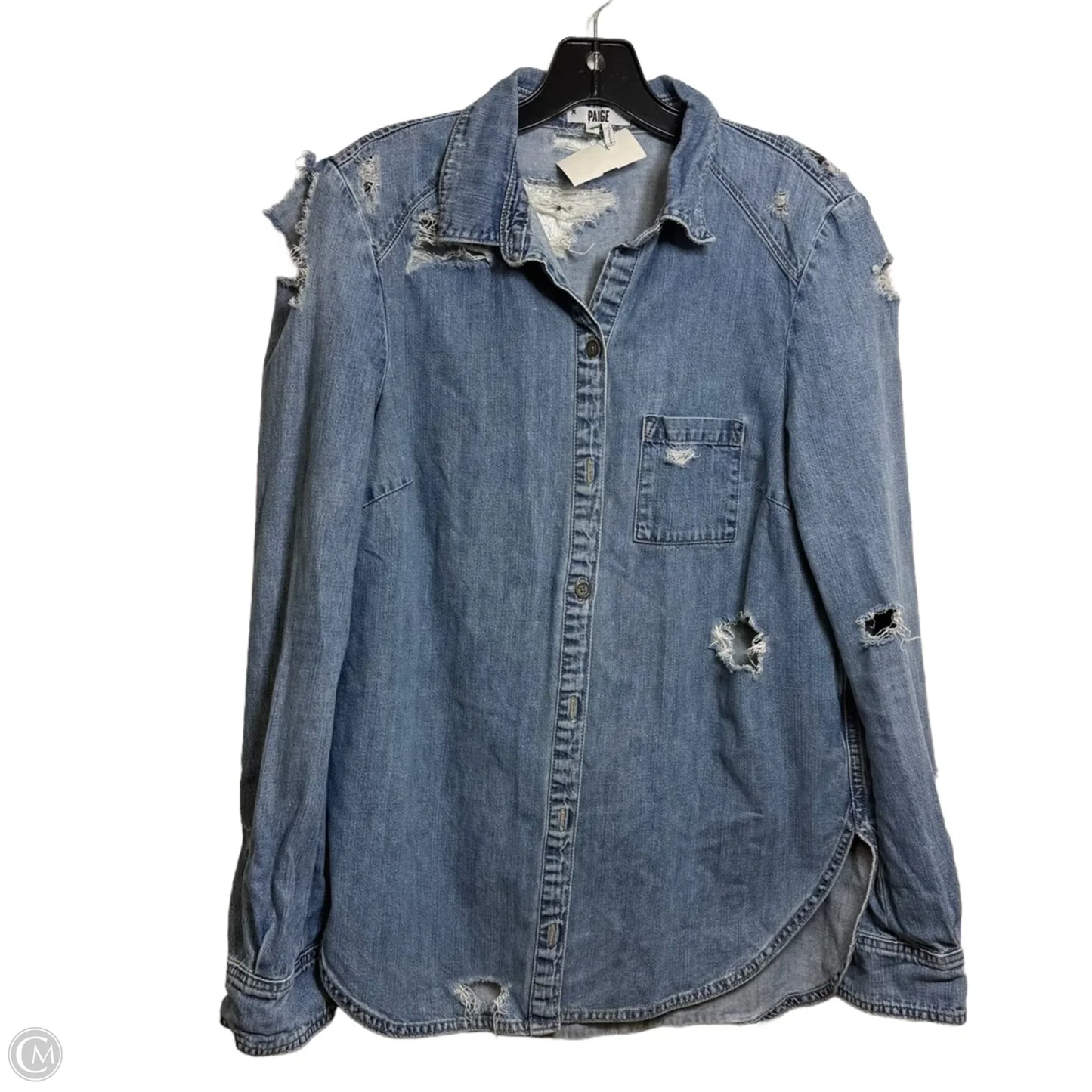 Top Long Sleeve By Paige In Blue Denim, Size: S