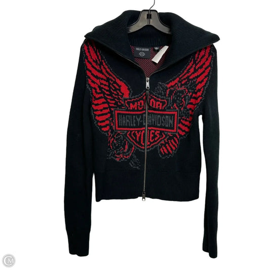 Cardigan zip Sweater By Harley Davidson In Black & Red, Size: S