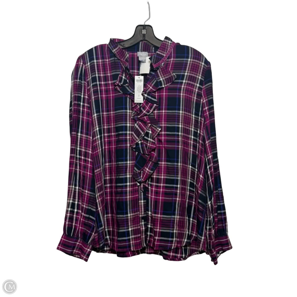 Top Long Sleeve By Chicos In Plaid Pattern, Size: L