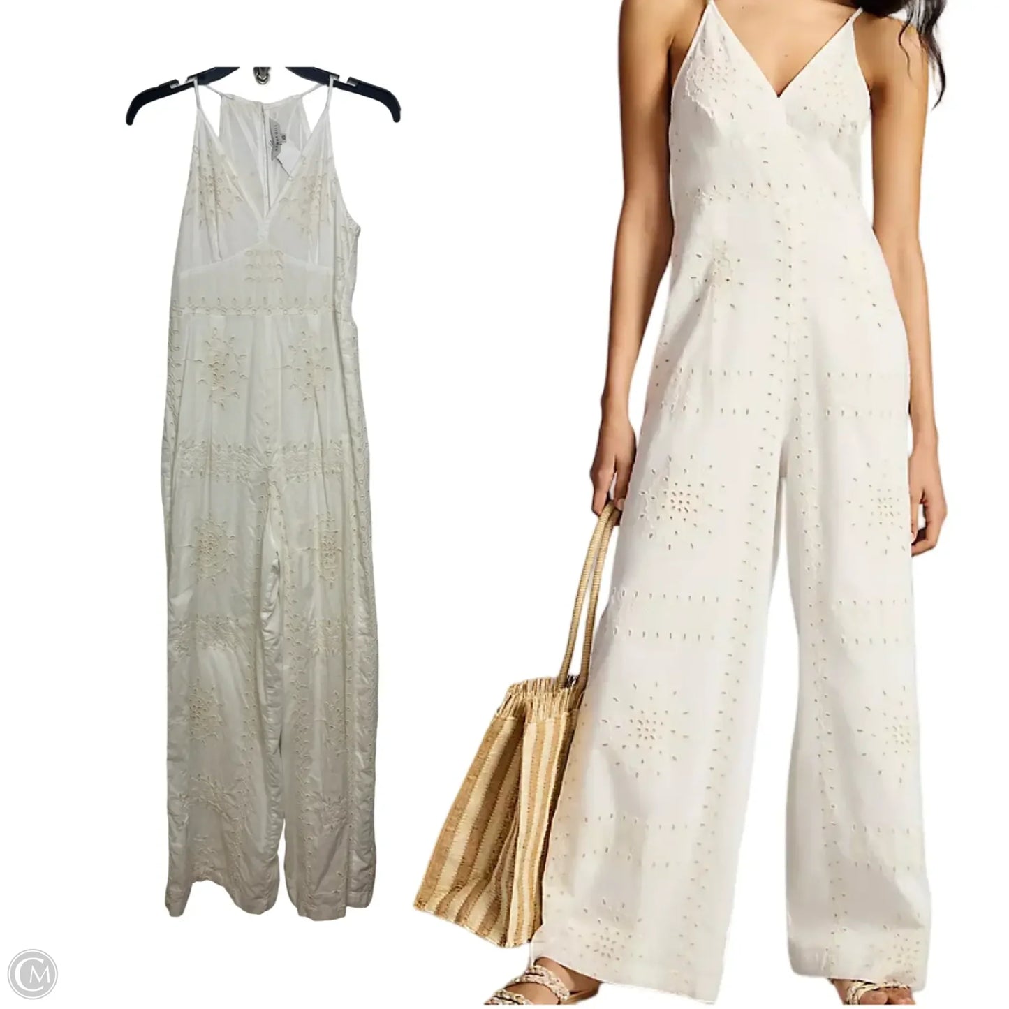 Eyelet Halter Jumpsuit By Ranna Gill In White, Size: Xs