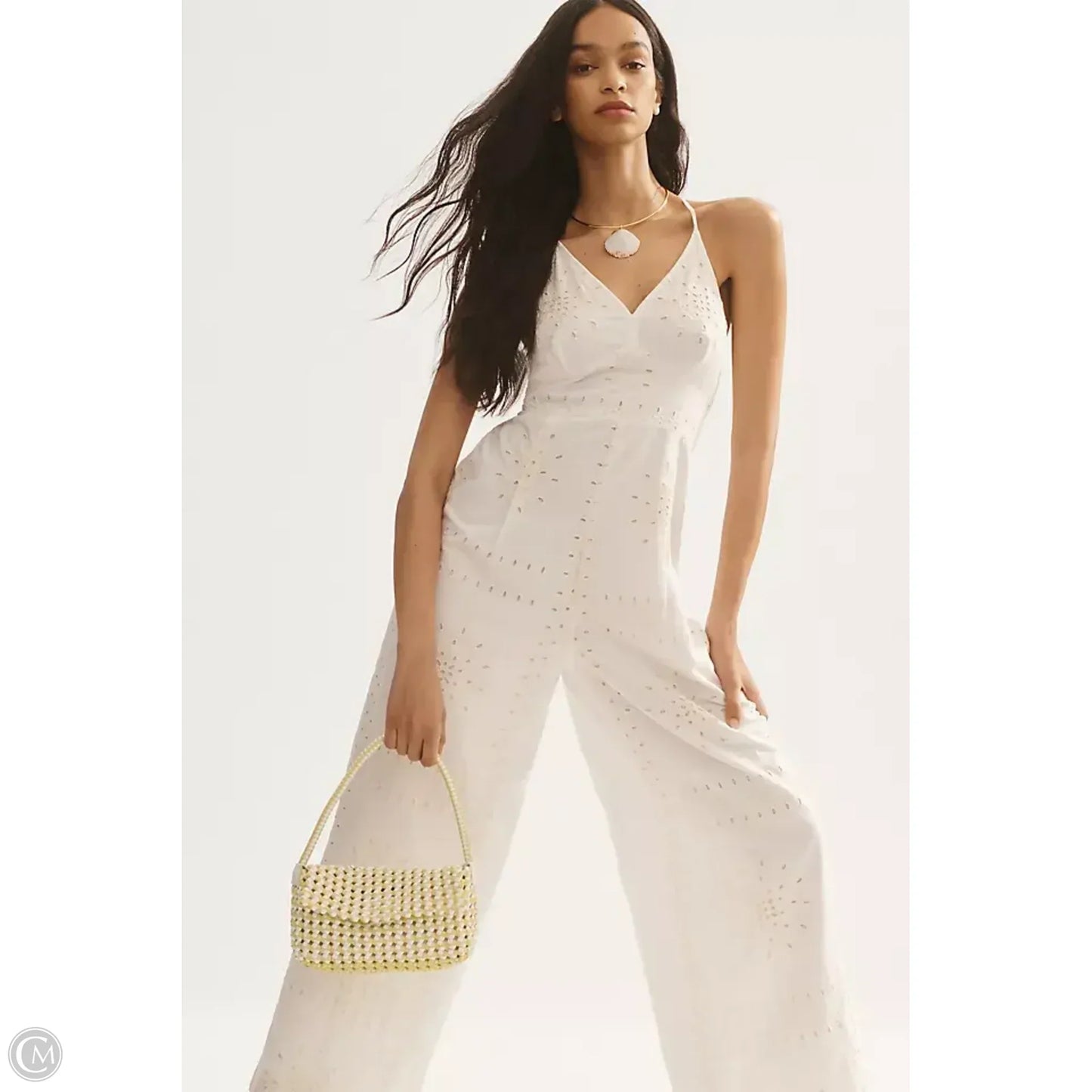 Eyelet Halter Jumpsuit By Ranna Gill In White, Size: Xs