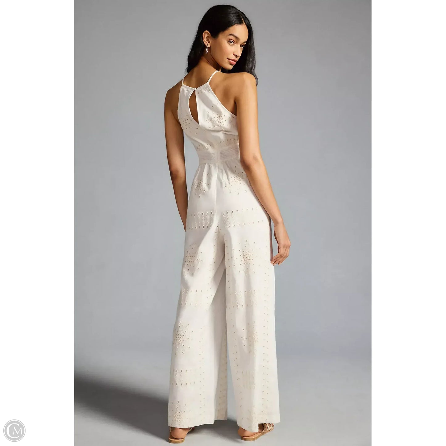 Eyelet Halter Jumpsuit By Ranna Gill In White, Size: Xs