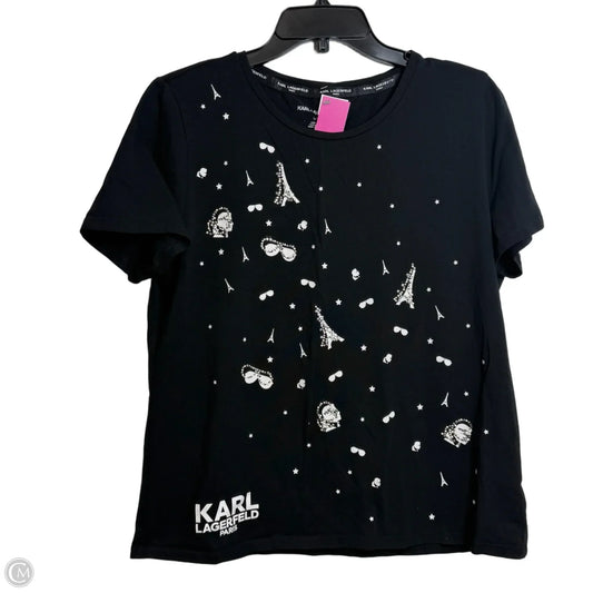 Top Short Sleeve Designer By Karl Lagerfeld In Black, Size: L