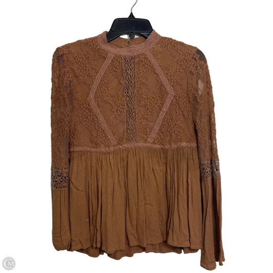 Top Long Sleeve By American Eagle In Brown, Size: Xs