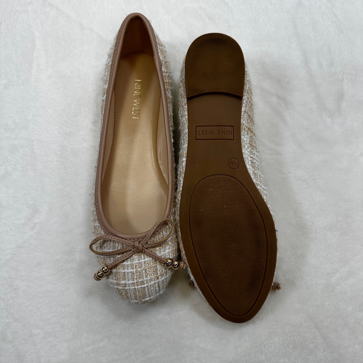 Tweed Shoes Flats Ballet By Nine West In Tan, Size: 7.5