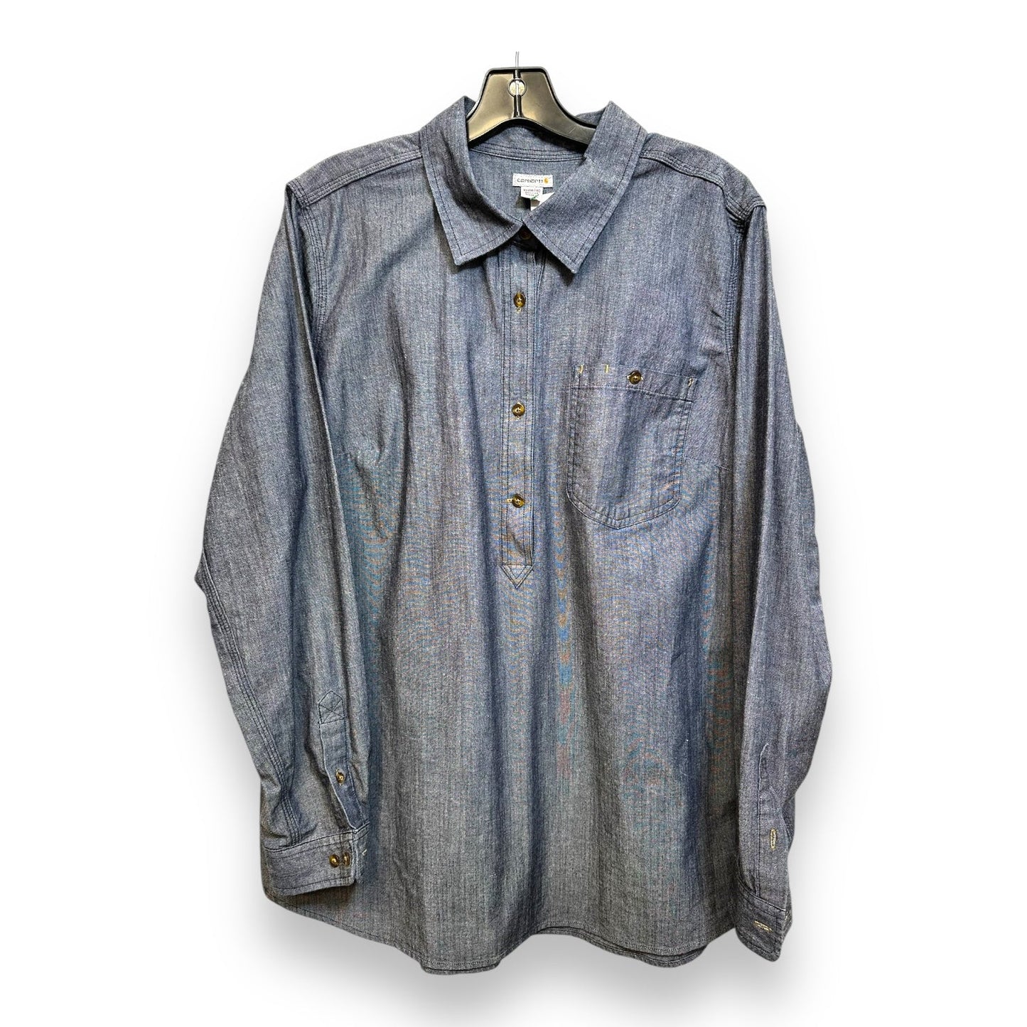 Top Long Sleeve By Carhart In Denim, Size: Xl