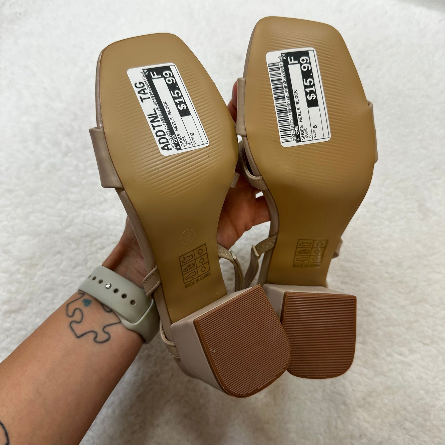 Nude Shoes Heels Block Cme, Size 6