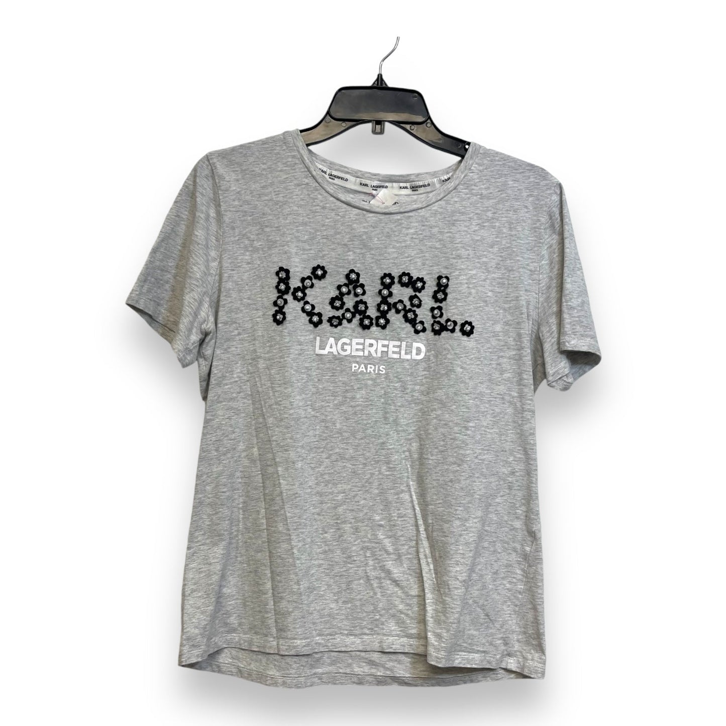 Top Short Sleeve Basic By Karl Lagerfeld In Grey, Size: M