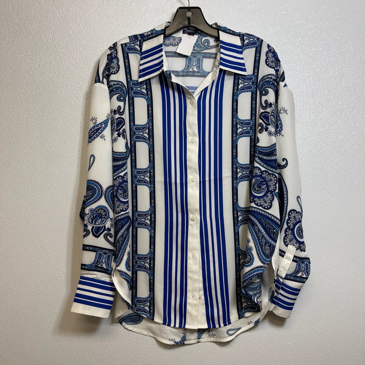 Blouse Long Sleeve By Express O In Print, Size: S