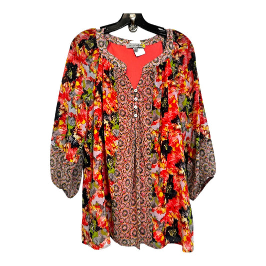 Top 3/4 Sleeve By Cme In Floral, Size: 1x