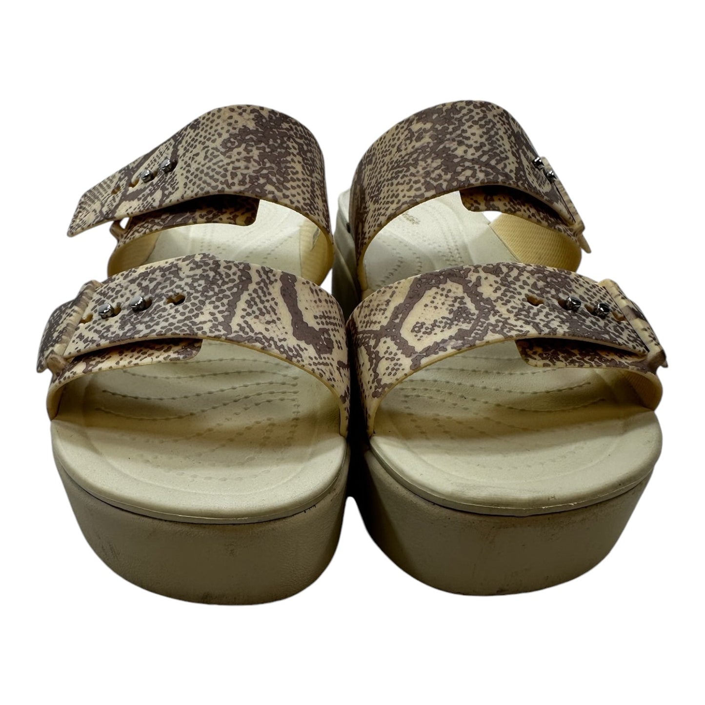 Sandals Flats By Crocs In Snakeskin Print, Size: 9