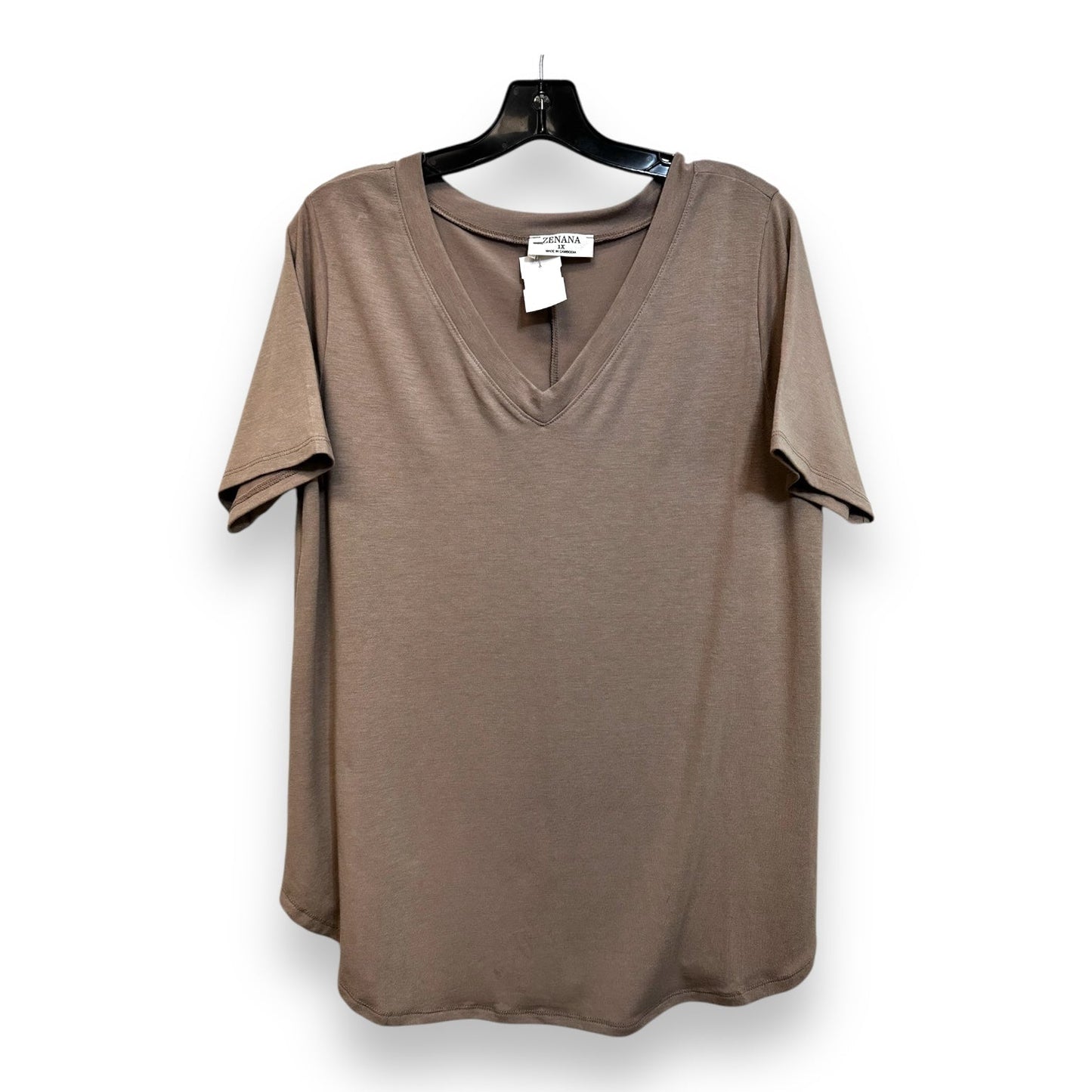 Top Short Sleeve By Zenana Outfitters In Taupe, Size: 1x