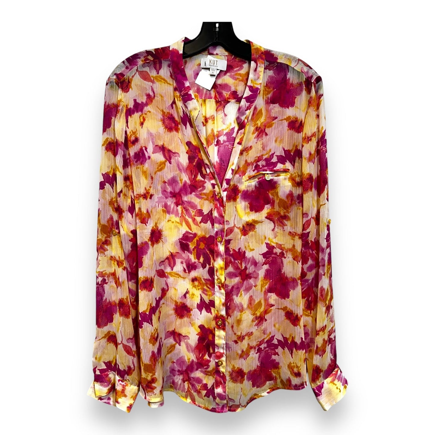 Blouse Long Sleeve By Kut In Floral Print, Size: Xl