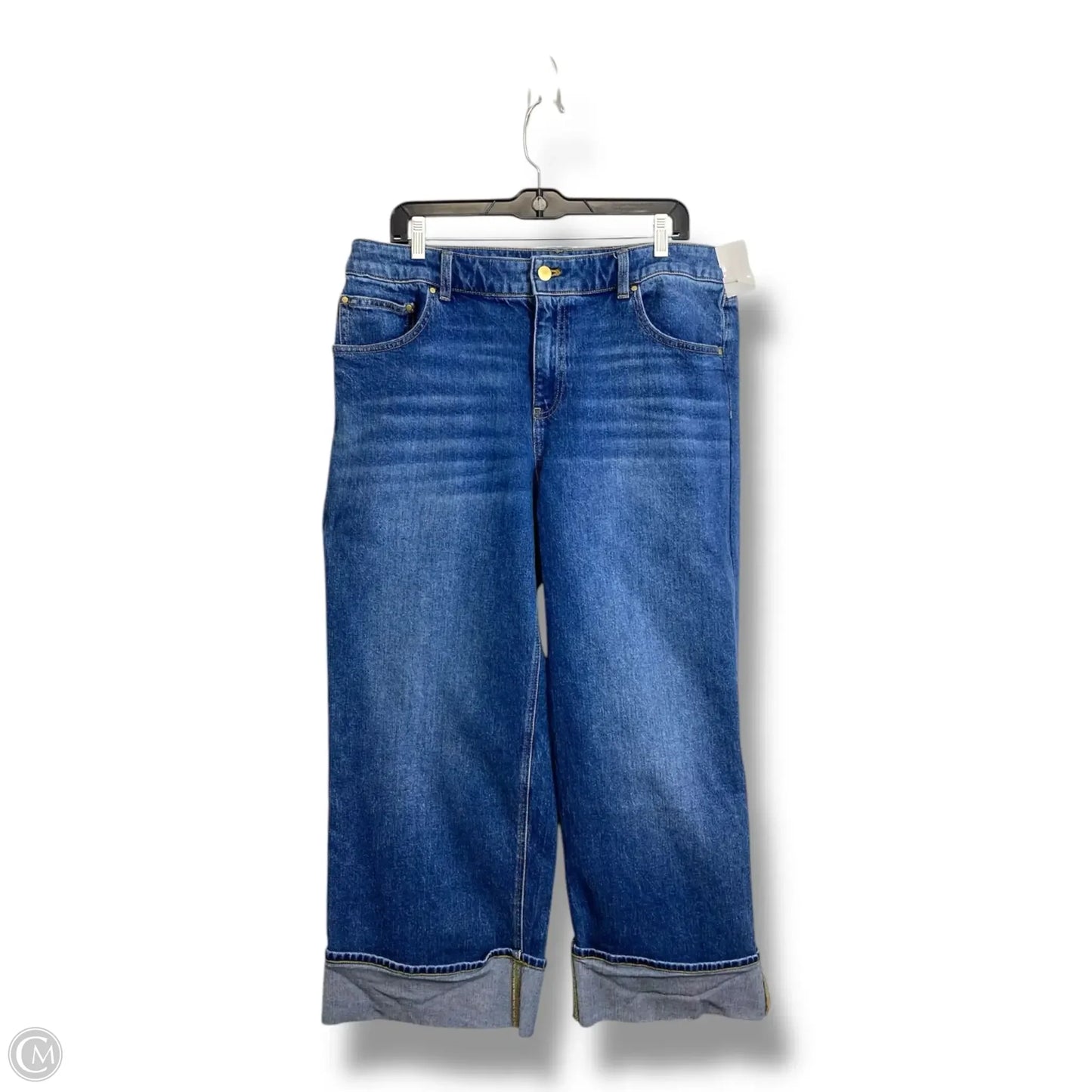 Jeans Straight Ankle Cuffed Cropped By Talbots In Blue Denim, Size: 14