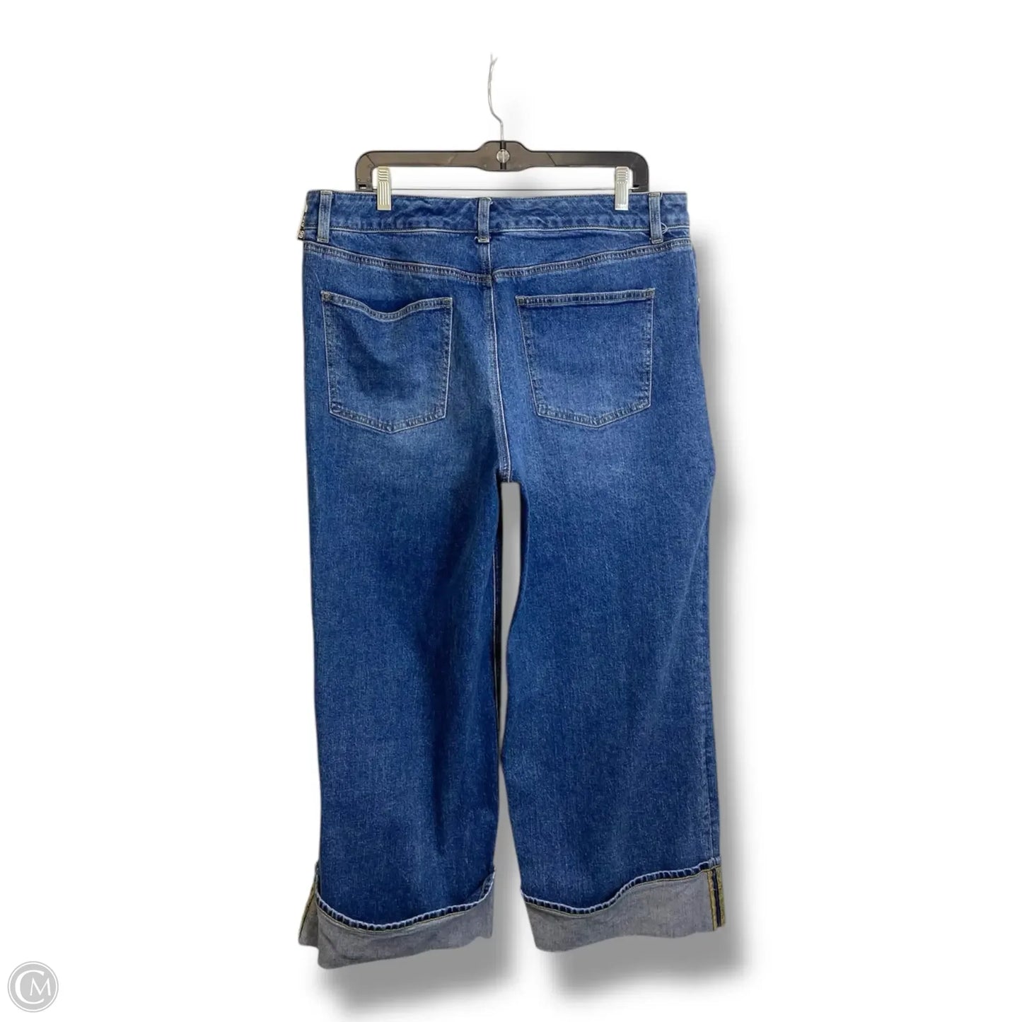 Jeans Straight Ankle Cuffed Cropped By Talbots In Blue Denim, Size: 14