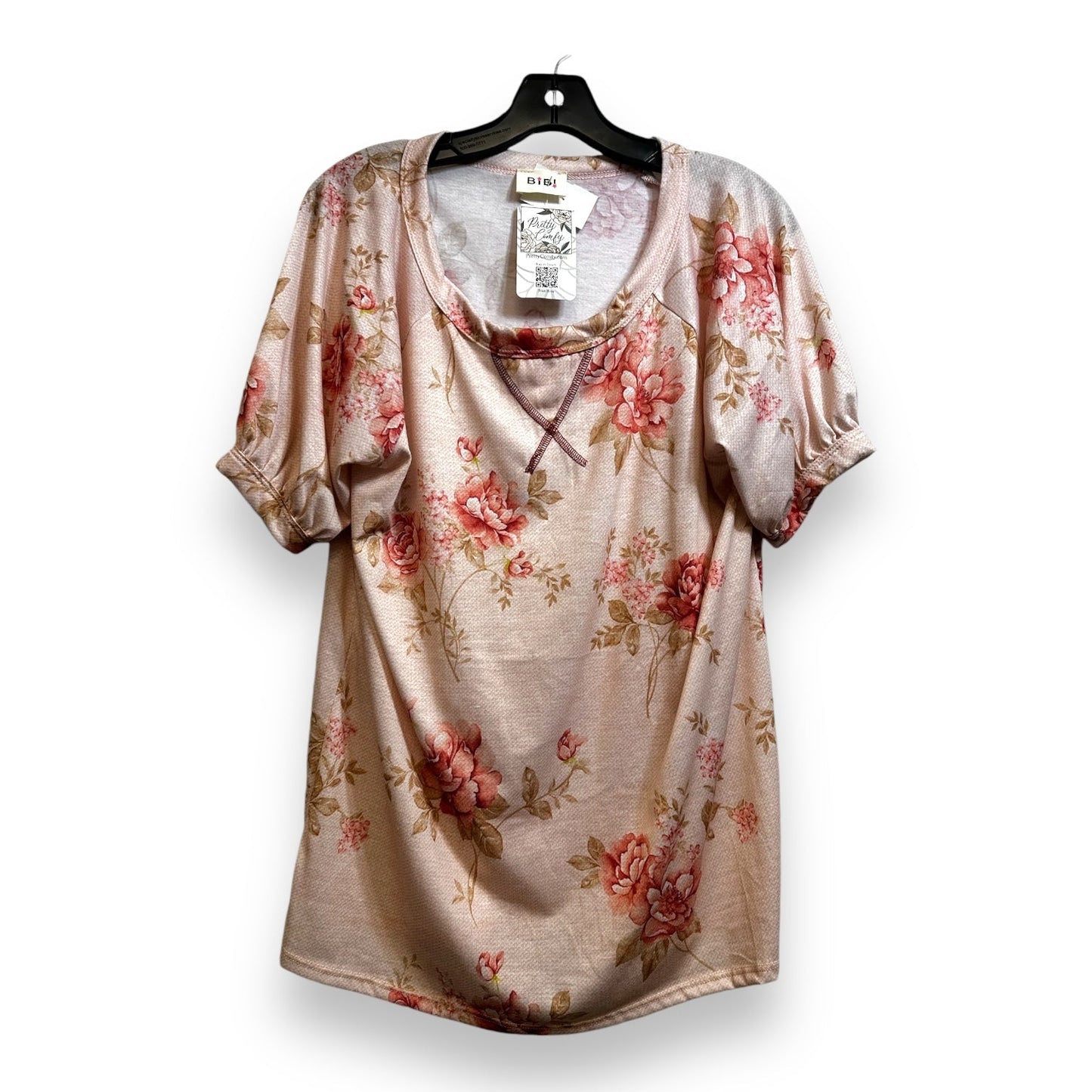 Top Short Sleeve Basic By Bibi In Floral Print, Size: L