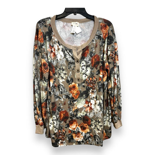 Top Long Sleeve Basic By Bibi In Floral Print, Size: Xl