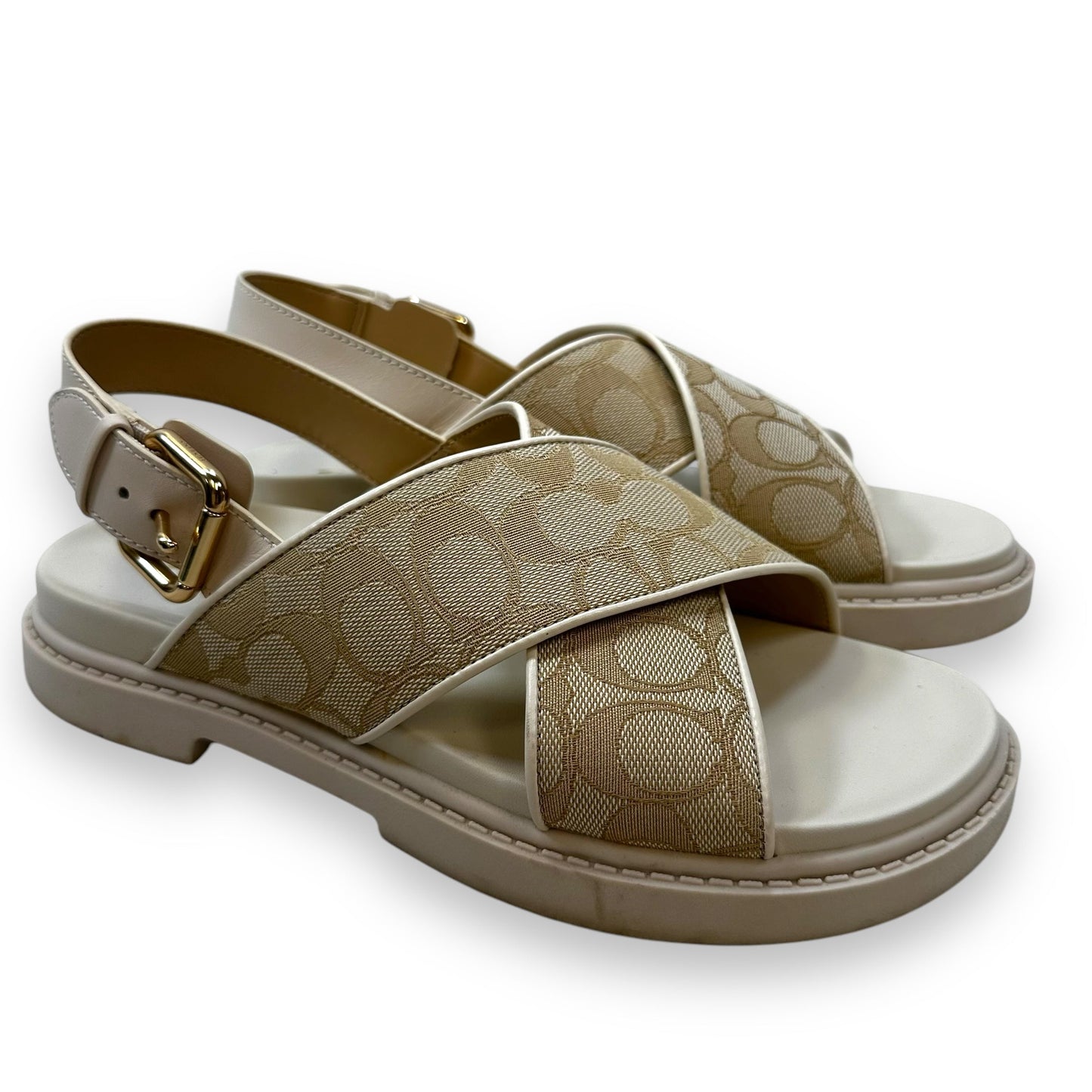 Fraser Sandal In Signature Jacquard By Coach In Beige, Size: 8