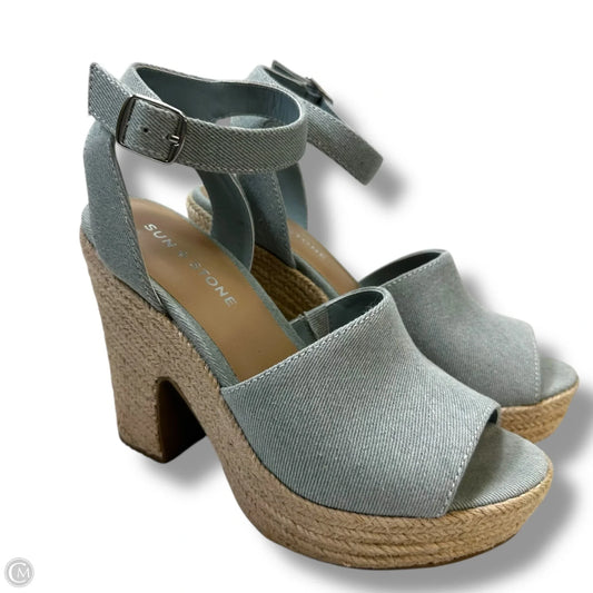 Sandals Heels Block By Cme In Blue Denim, Size: 7