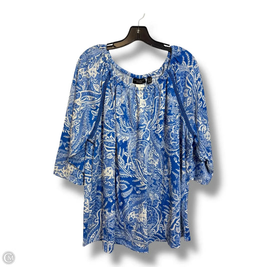 Top 3/4 Sleeve By Susan Graver In Blue, Size: 1x