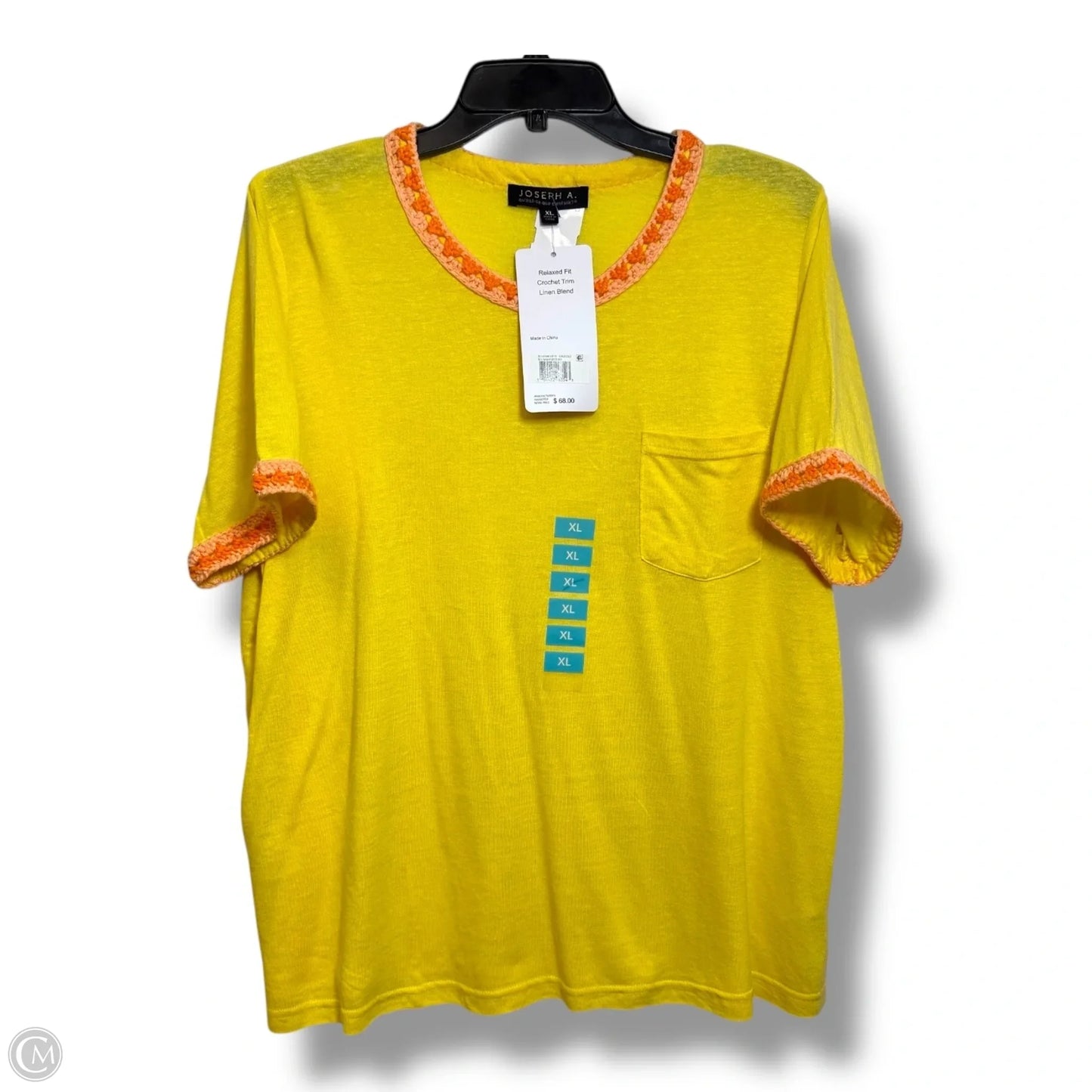 Top Short Sleeve Basic By Joseph A. In Yellow, Size: Xl