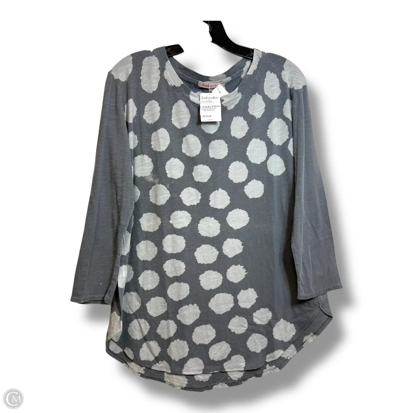 Top 3/4 Sleeve Basic By Fresh Produce In Polkadot Pattern, Size: M