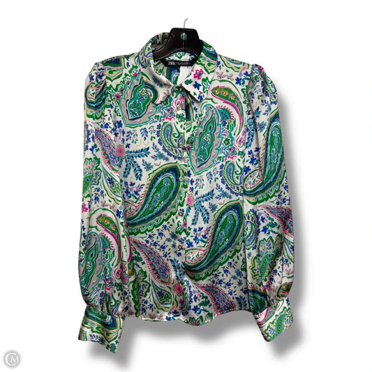 Blouse Long Sleeve By Zara In Multi-colored, Size: M