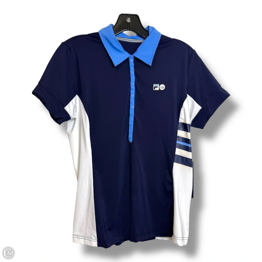 Athletic Top Short Sleeve By Fila In Navy, Size: L