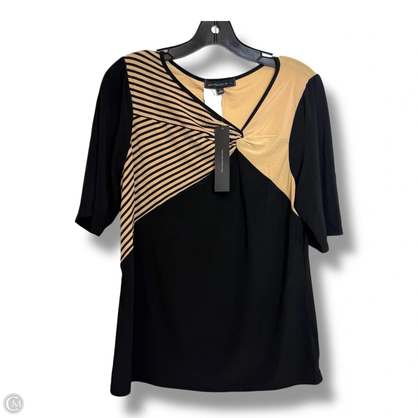 Top Short Sleeve By Atelier In Striped Pattern, Size: L