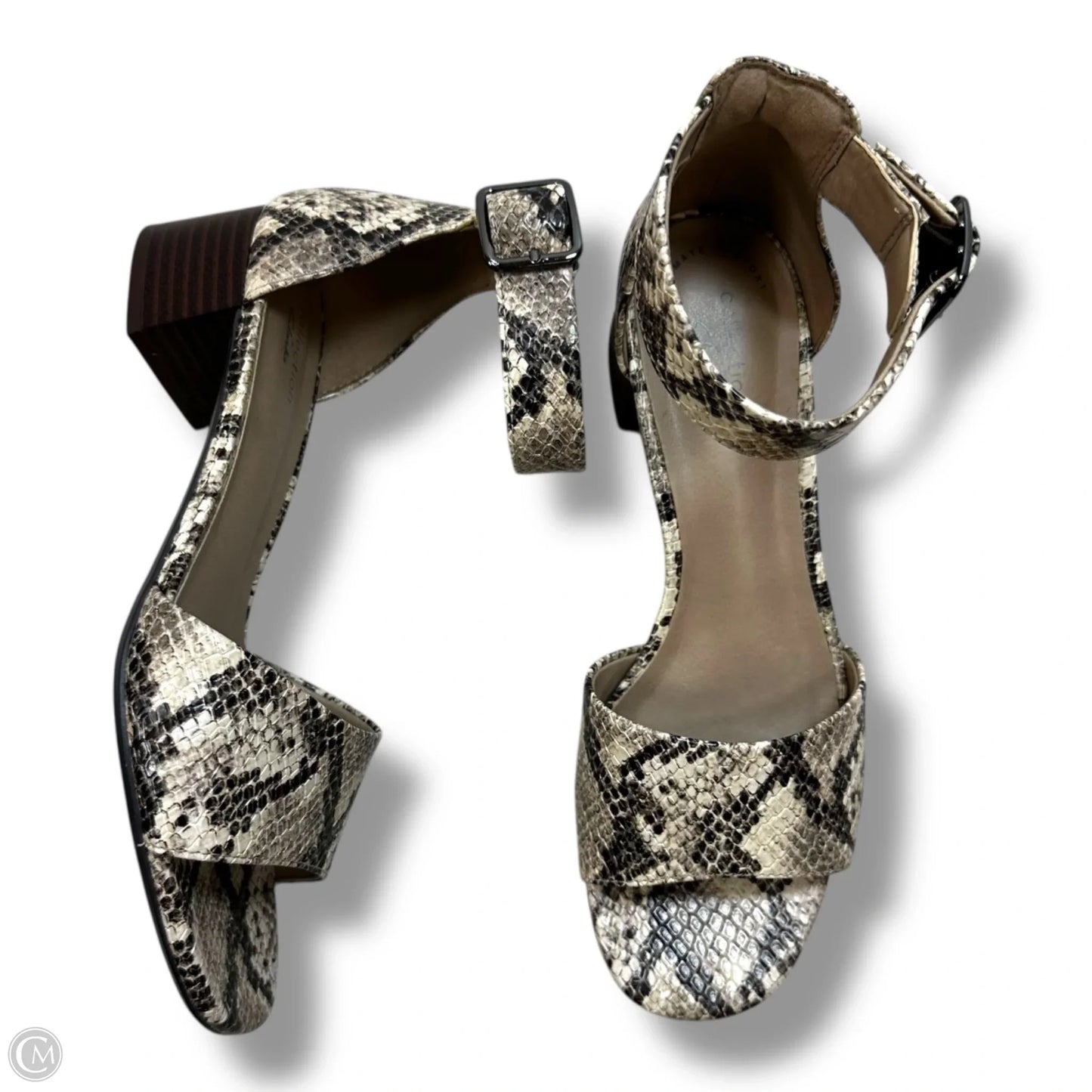 Sandals Heels Block By Clarks In Snakeskin Print, Size: 7.5